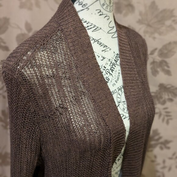 Eileen Fisher Brown Knit Open Cardigan, Size M, Used - Picture 2 of 6